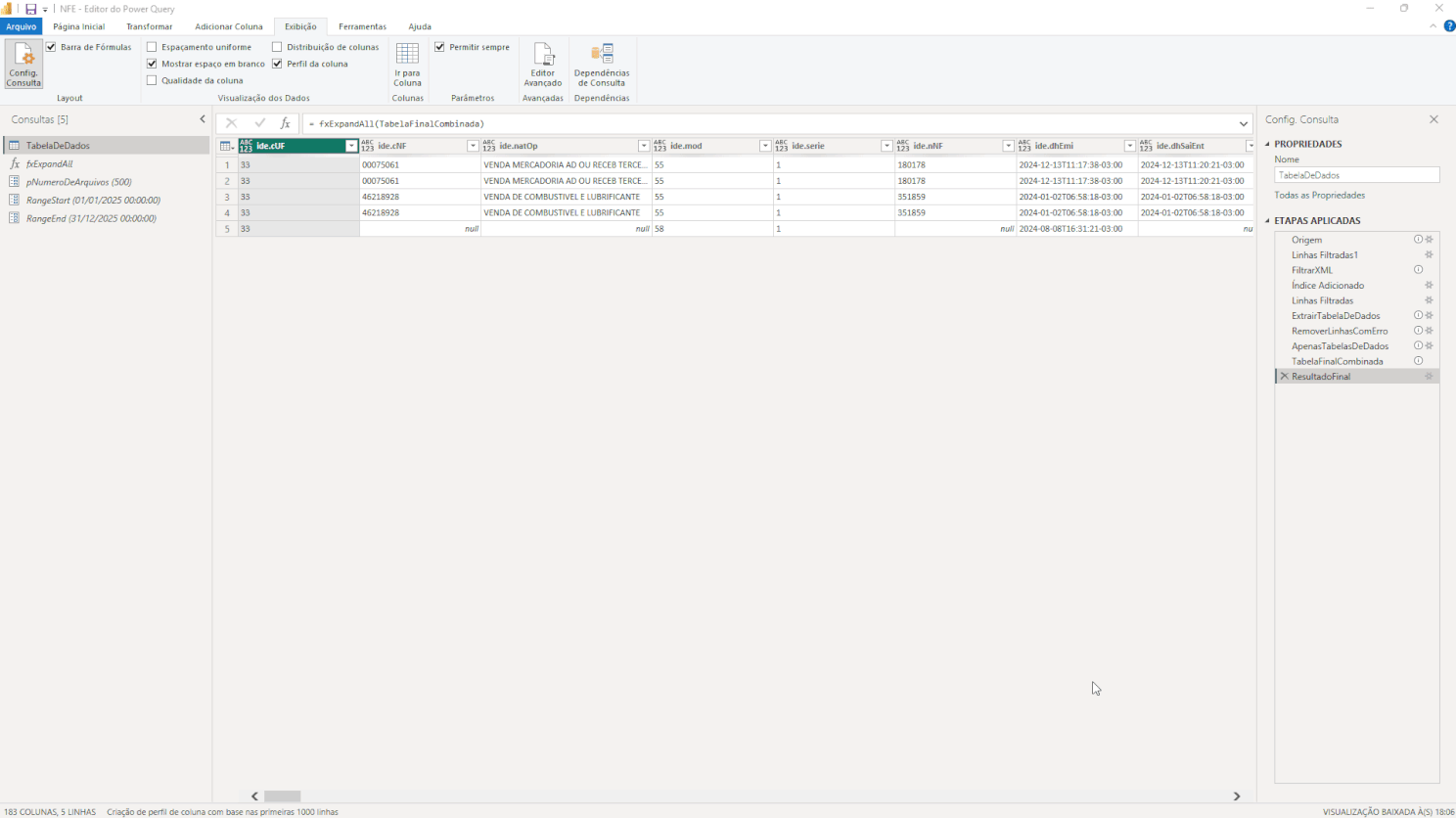 Manipulação de XML no Power Query